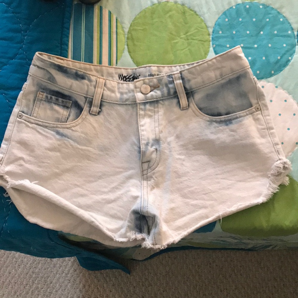 High rise light denim shorts